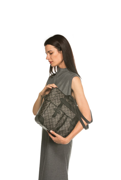 LEAF MONOGRAM TOTE - BLACK