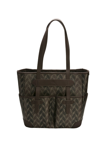 LEAF MONOGRAM POCKET TOTE - BROWN