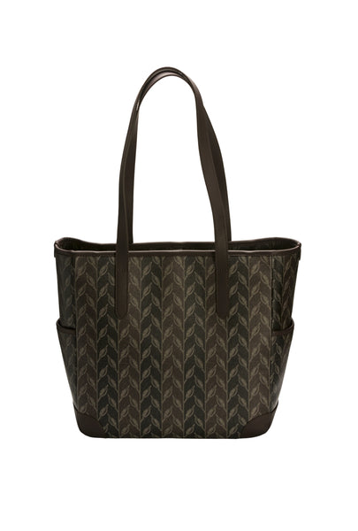 LEAF MONOGRAM POCKET TOTE - BROWN