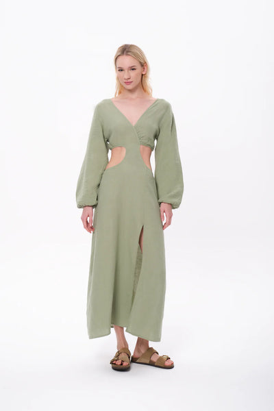 Matcha Dress Müslin Sırt Dekolteli Elbise