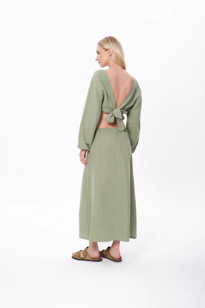 Matcha Dress Müslin Sırt Dekolteli Elbise
