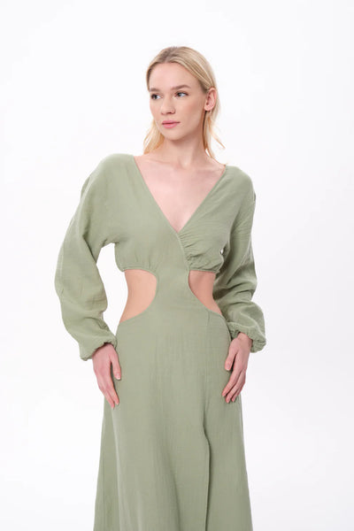 Matcha Dress Müslin Sırt Dekolteli Elbise