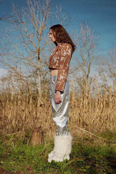 Galaxy Metalik & Kahve Crop Blazer Ceket