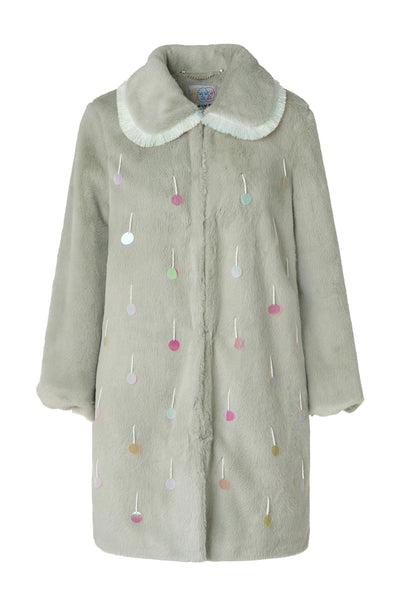 Aurora Payetli Su Yeşili Suni Kürk Kaban