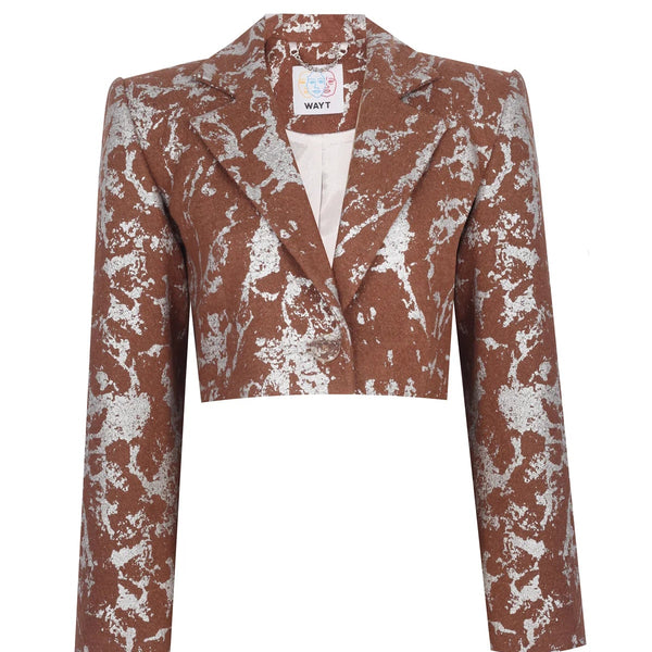 Galaxy Metalik & Kahve Crop Blazer Ceket