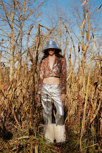 Galaxy Metalik & Kahve Crop Blazer Ceket