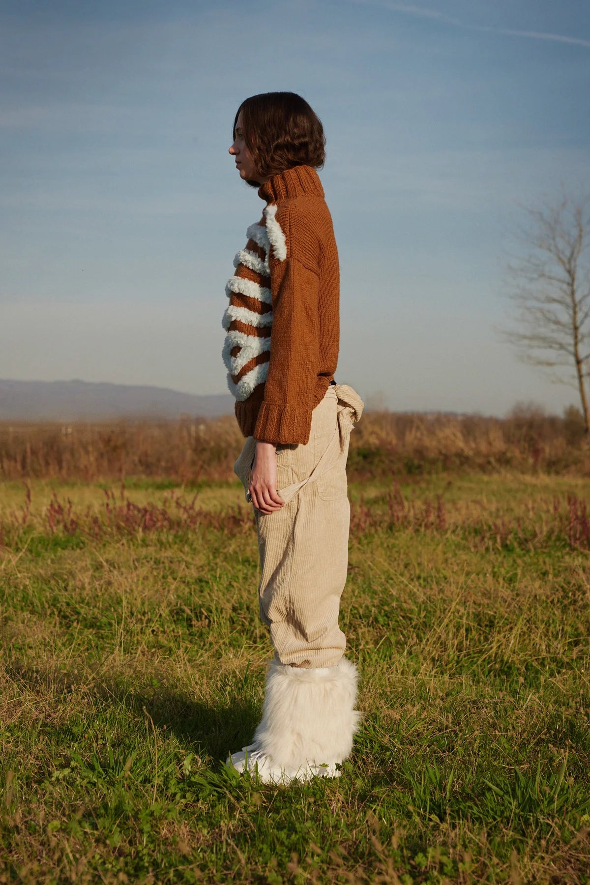 Jupiter Kahve Tüylü El Örgüsü Kazak