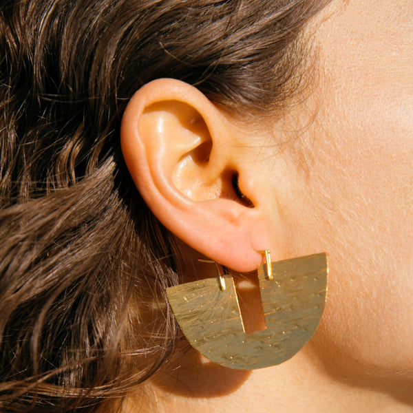 Flat Half Square Circle Earrings