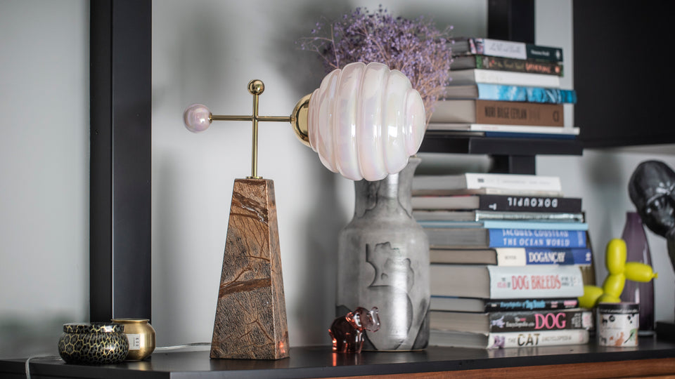 Topos Table Lamp - Pink Glass