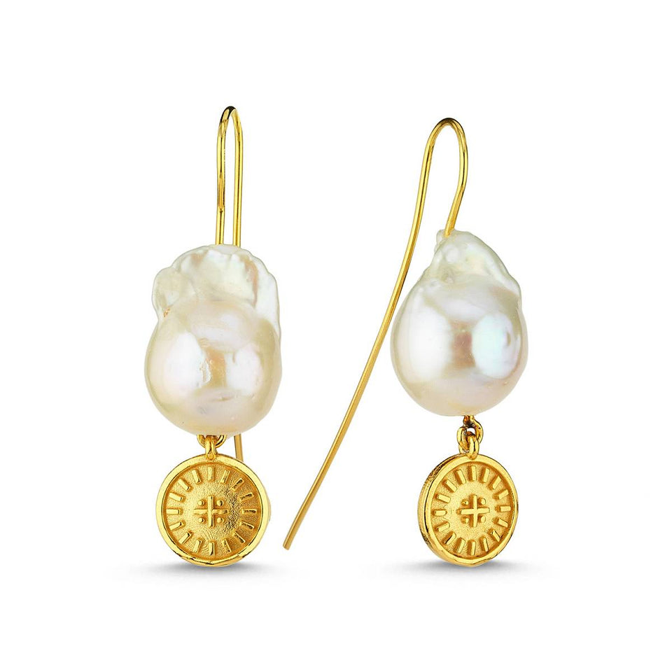 Cross Baroque Pearl Earrings